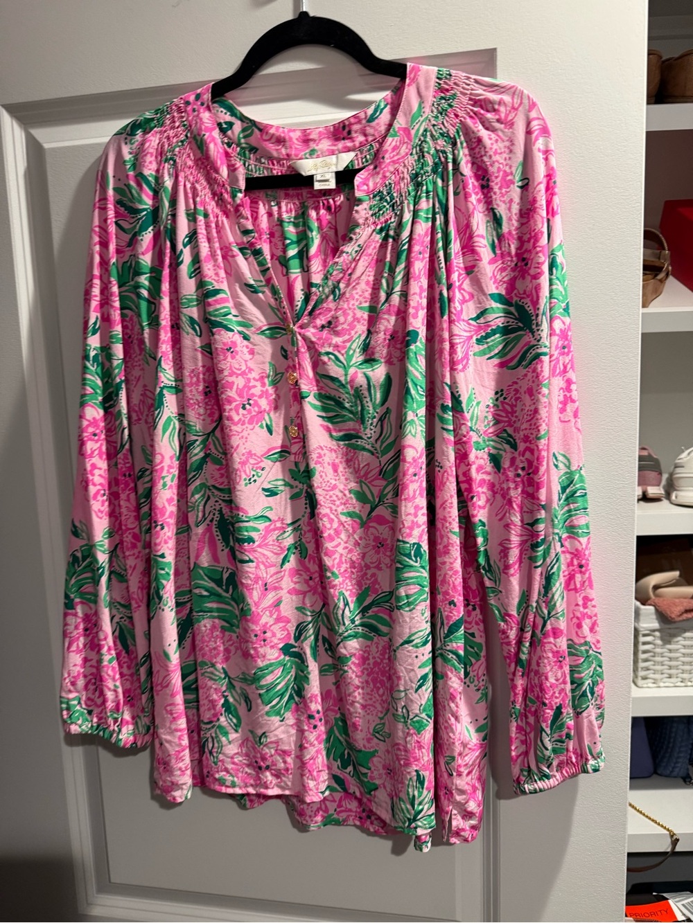 Lilly Pulitzer Pink and Green Floral Tunic Top